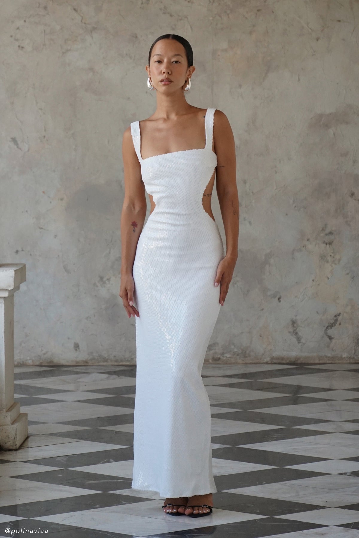 Adoria Sequin Cut Out Maxi Dress - White #5