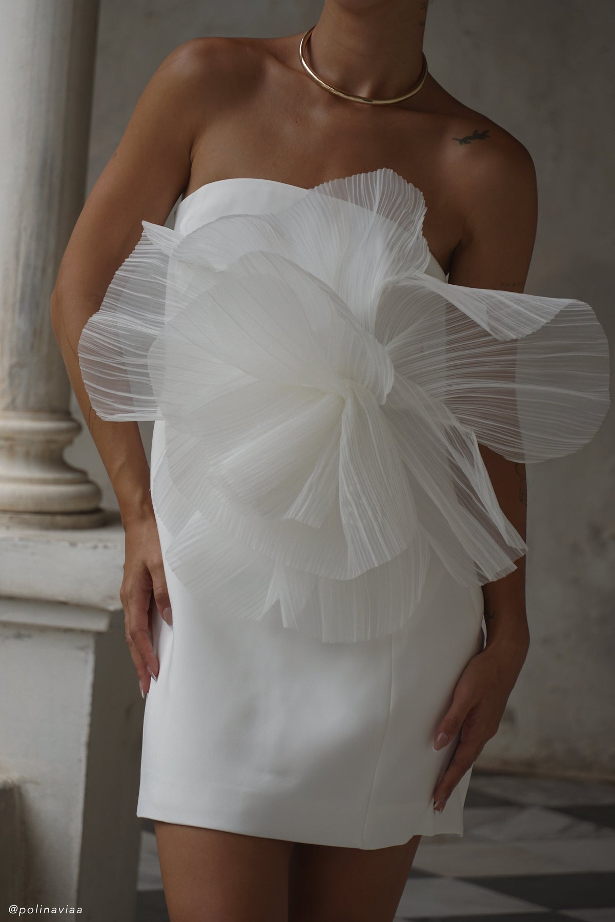 Victoria Strapless Mini Dress With Oversized Flower - White #14