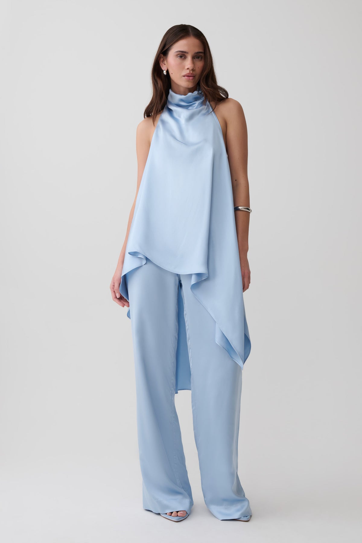 Sydney Asymmetrical Satin Halter Top - Cornflower Blue #6